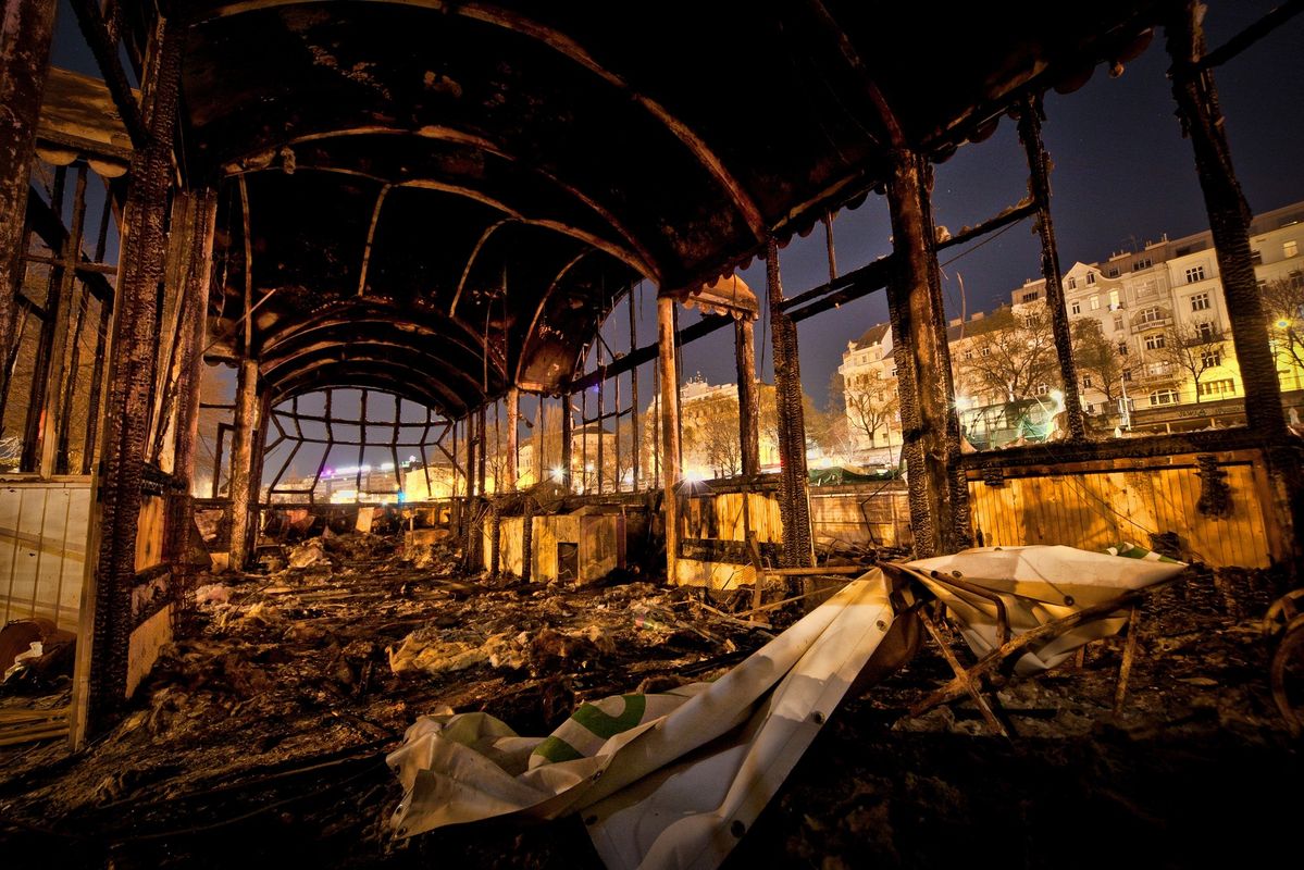 Burnt up ship in Vienna, Austria